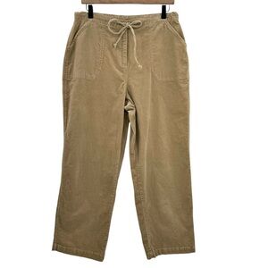 Corduroy Pants Cropped Length Pull On Drawstring Waist Camel Brown Stretchy | PL